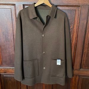 J. McLaughlin mens L double face wool reversible coat brown/olive